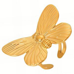 18K Gold Plated Butterfly Women's Statement Ring Open Back Insect Jewelry